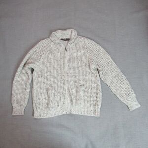 Vintage Brian MacNeil Sweater Mens Large Oatmeal Speckled Chunky Knit Full Zip